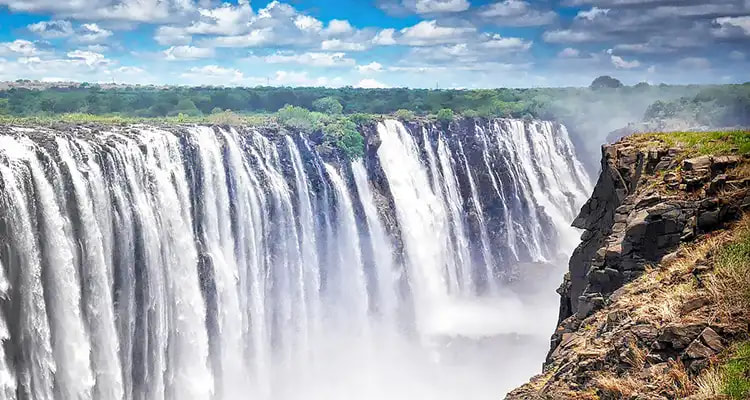 The smoke that thunders: a side view of the Victoria Falls.