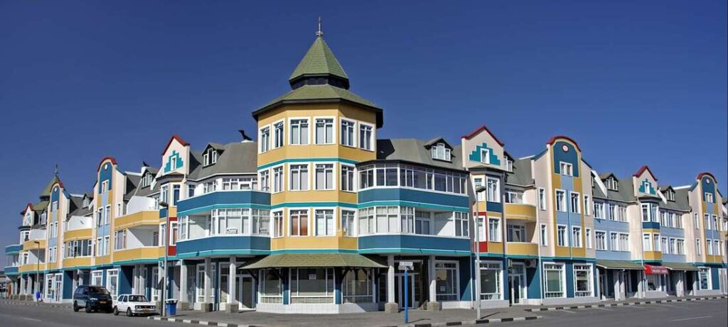 Swakopmund, Namibia: Unique architectural houses in the charming coastal town, showcasing the blend of cultural heritage and modern design