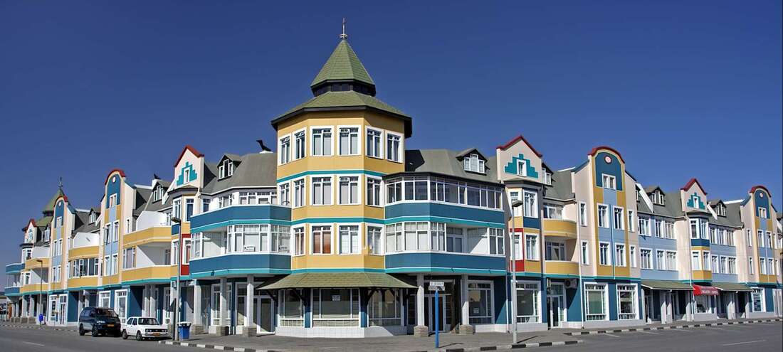 Swakopmund, Namibia: Unique architectural houses in the charming coastal town, showcasing the blend of cultural heritage and modern design