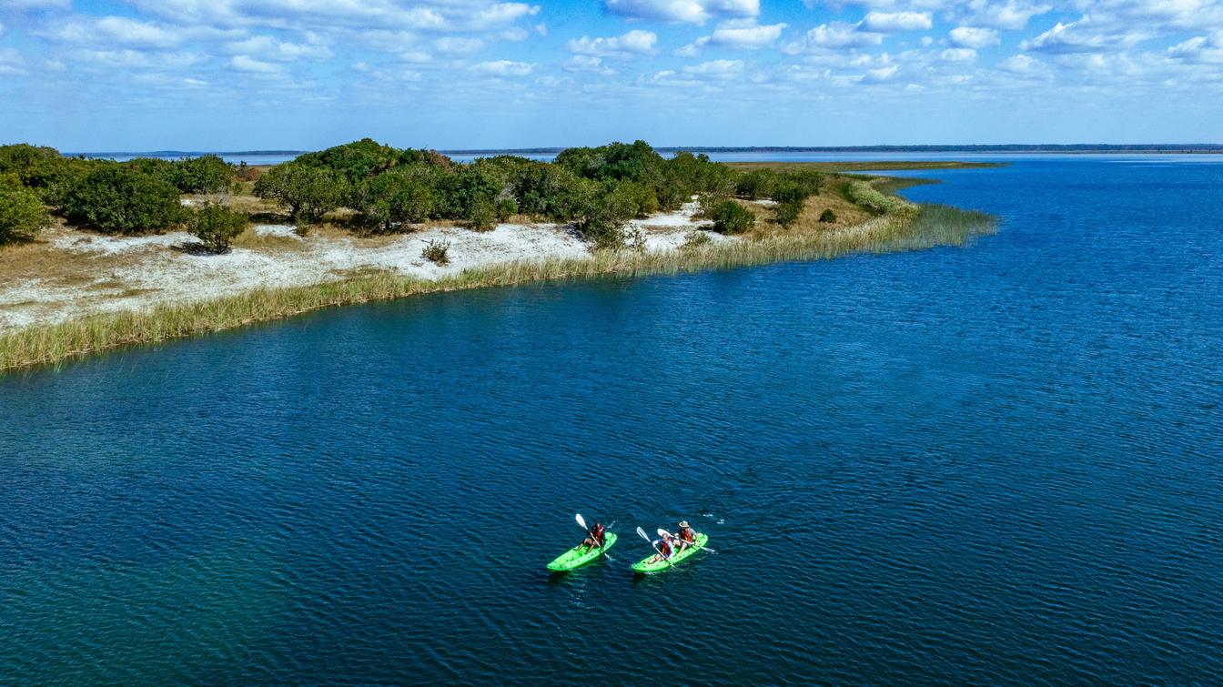 2 kayakers lake Sibaya of Maputaland from an aerial view