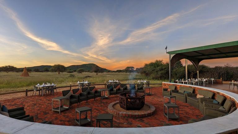 Boma at Okonjima Plains camp with the wild as setting for the background.
