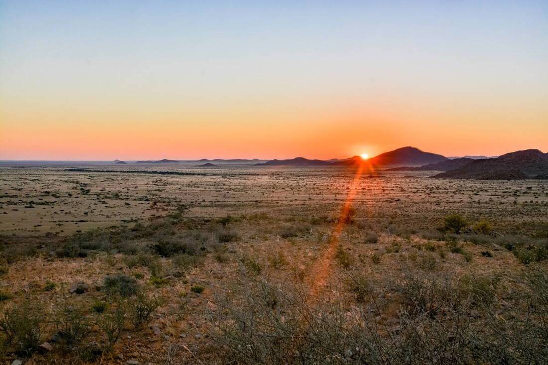 Sunset over the mountains in the distance in the Deep South, Namibia