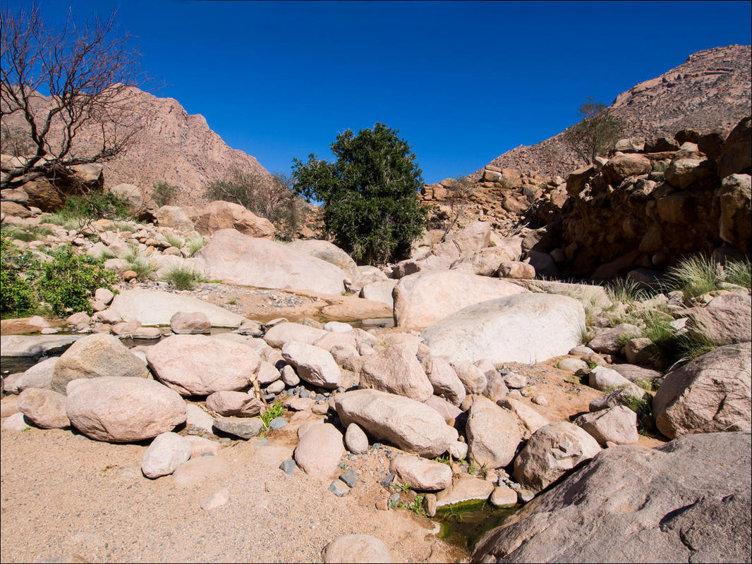Large rocky floor with 2 hills towering over.