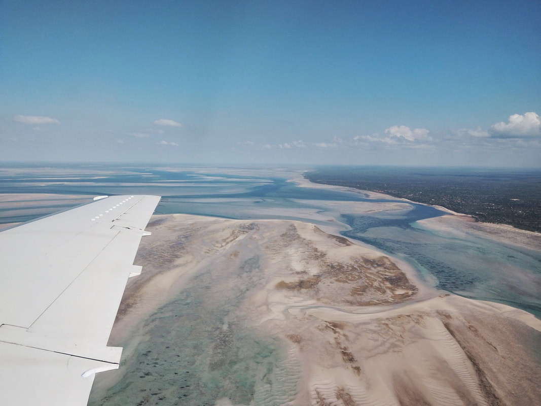 Vilanculos, Mozambique - Aerial view of the turquoise sea and coastline
