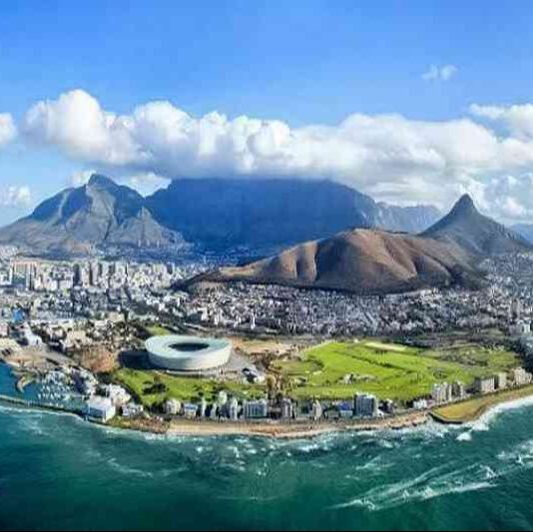 Beautiful Aerial view of Table Mountain and False Bay - typical scene for Cape Town